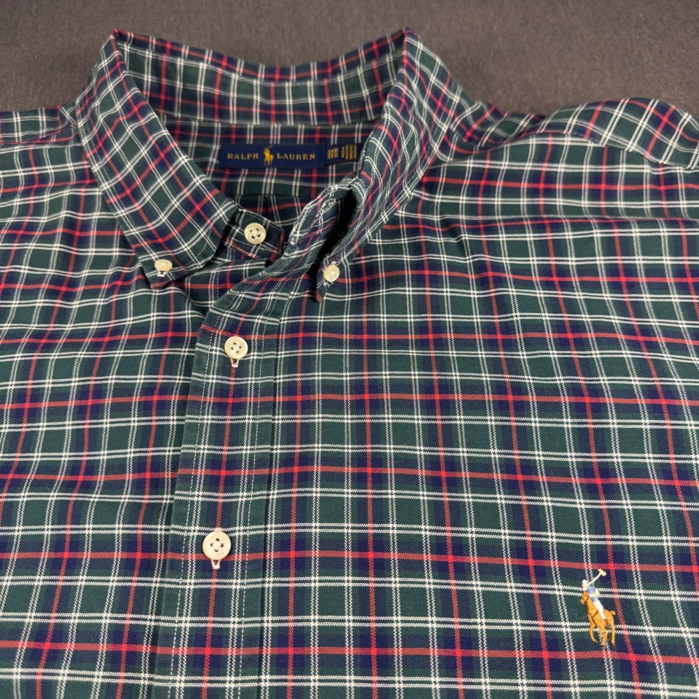 Ralph Lauren Mens 3XB Plaid Oxford Button Down Shirt Green Red Navy Big & Tall